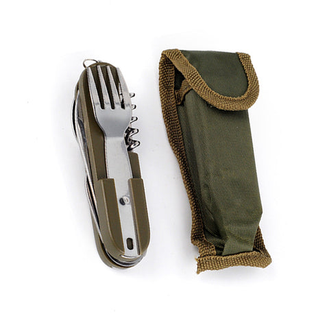 Army Green Folding Portable Stainless Steel Camping Picnic Cutlery